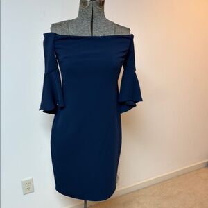 Laundry By Shelli Segal Blue Off-Shoulder Bodycon Dress